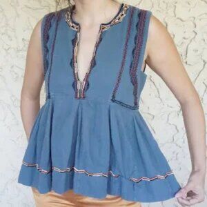 etoile isabel marant cotton blue 38 embroidered tunic cottage cabin fairy